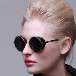 Sunglasses ~ Retro ~ Black ~ Round w/ Shield